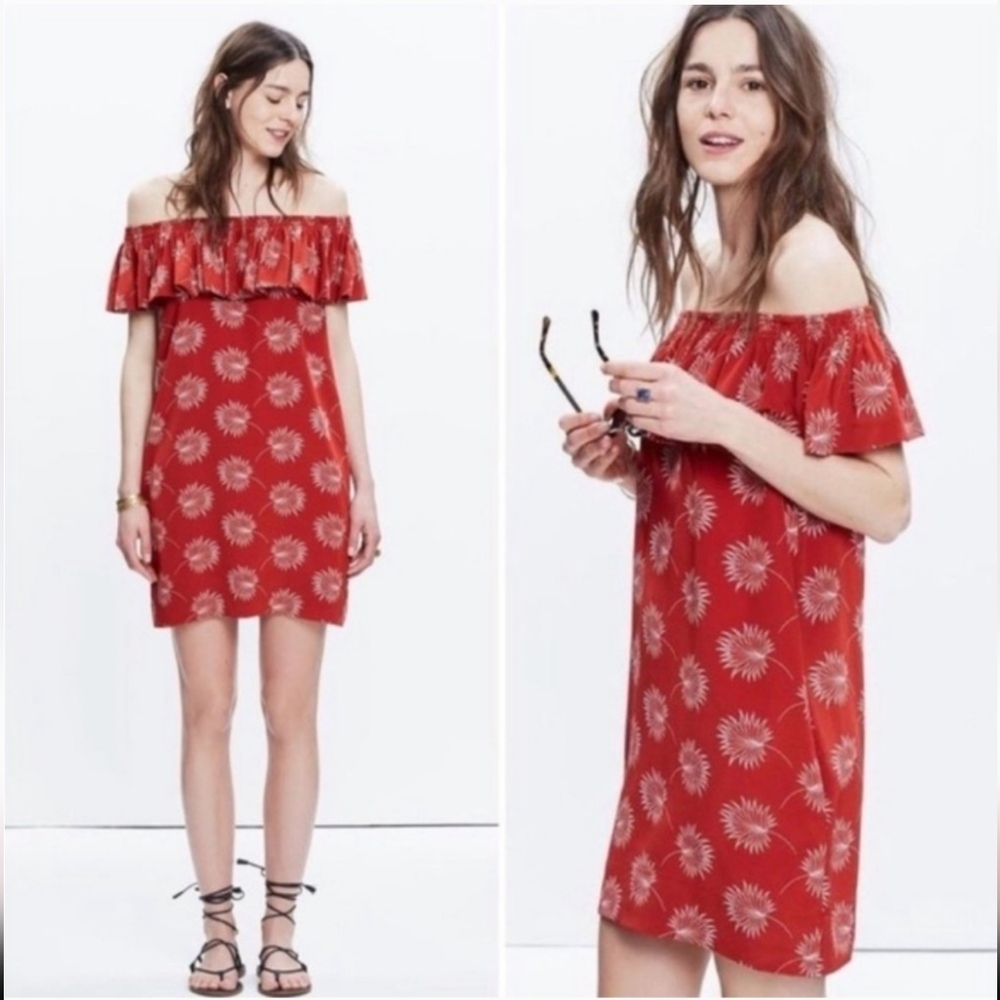 Madewell | Silk Ruffle Off Shoulder Dreaa, Size M